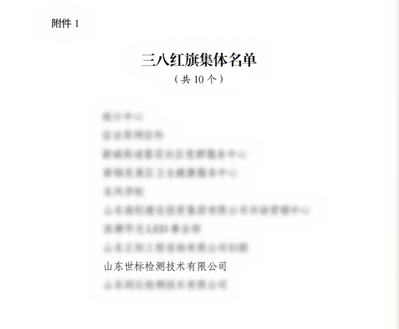 喜报！山东世标检测技术有限公司荣获“三八红旗集体”荣誉称号